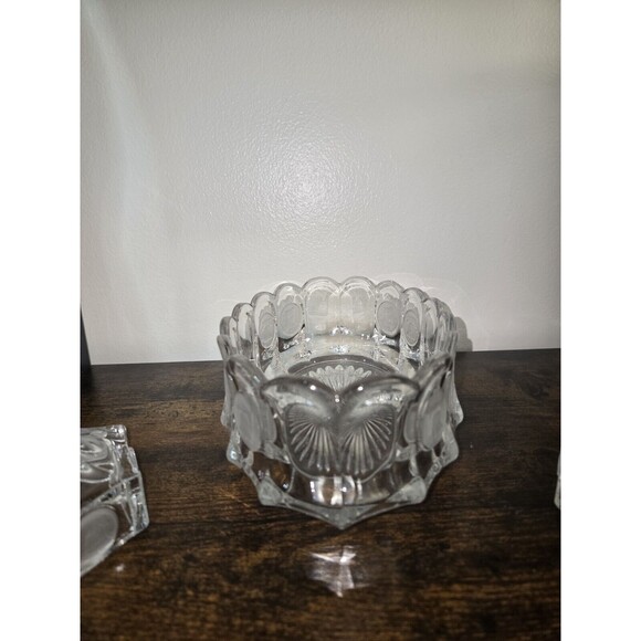 Vintage Coin Dot Glass Centerpiece Bowl & Candle Holders Set Clear - Picture 12 of 16